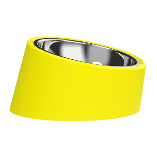 15° Tilted Slow Feeder- Non-Spill & Non-Slip Stainless Steel Dish for Small & Cats - color: Yellow, size: M