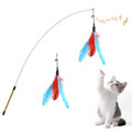Pawaboo Cat Feather Wand Interactive Toy, 2 Feathers + 1 Wand with Bell - color: Blue + Red Brown