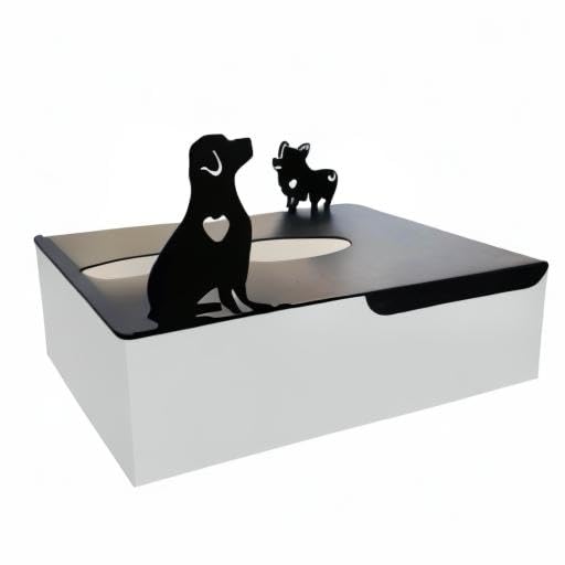 Lily’s Home Playful Dogs with Hearts Cutout, Pet Theme Veterinarian Office Dog Lover Gift Decorative Metal Rectangular Tissue Box Cover, Matte Black, Steel - color: Dogs