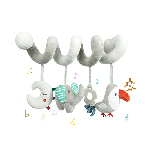 Baby Car Seat Toys, Activity Spiral Plush Hanging Wrap Around Pram Pushchair Stroller Toys, Sensory Early Education Toy for Toddler, Grey Elephant