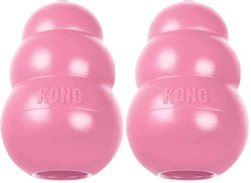 KONG - Puppy Toy Natural Teething Rubber - Fun to Chew, Chase and Fetch - for Medium Puppies - Pink (Pack of 2) - color: Pink, size: Medium (Pack of 2)
