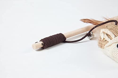 Cat Teaser Cat Kitten Toys Set Natural Sisal Wand Teasers with Mouse, Bell, Feather, Elastic String, and Sturdy Wood Rod - size: 2 PCS