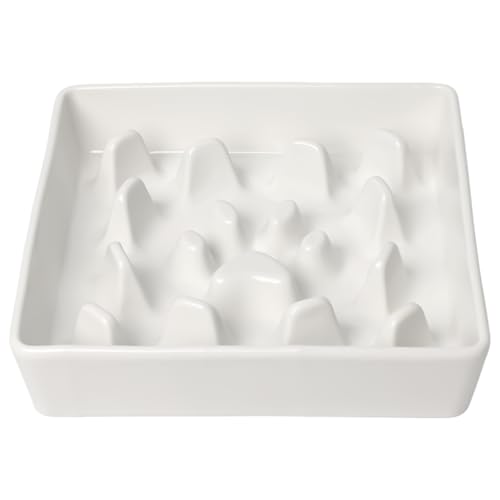 GDCZ Ceramic Dog Slow Feeder Bowls, Square Bowls (White, M-1.8 Cups) - color: White, size: M-1.8 Cups