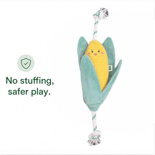 Green Sheep Interactive Plush Dog Toy, No Stuffing Squeaky Toy with Recycled Cotton Rope for Medium to Large Dogs, Chew Toy, Corn - color: Corn（L）