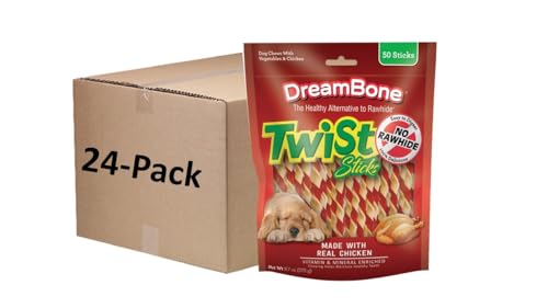 DreamBone Twist Stick Dog Treats Rawhide-Free Real Chicken, 50 Ct (24 Pack) - size: 9.7 Ounce (Pack of 24)