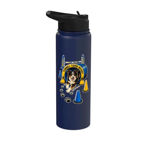 TUNNEL TURN READY Dog Agility Course, Training, Jump Bar Stainless Steel Insulated Water Bottle - color: Navy Blue