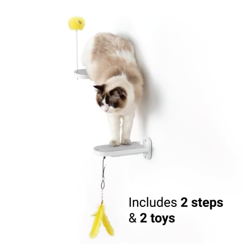SVD.PET (2-PACK Cat Wall Steps, Cat Climbing Stairs with Replaceable Felt Pad, Cat Climbing Shelves for Wall Mounted with Cat Toy, Cat wall furniture for Kitten, Medium and Large Cats (White) - color: White, size: Climbing Step x 2