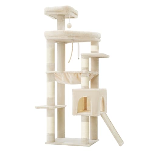 Heybly 64.2" Heavy-Duty Cat Tree for Large Cats with Wide Base HCT027M - color: Beige, size: 64.2 inch