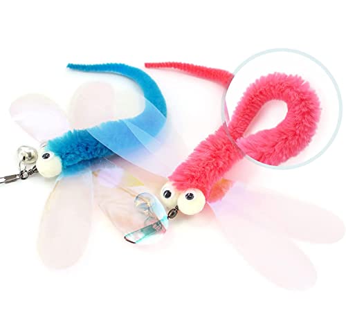 Cat Big Eye Dragonfly Toys Replacement Cat Toy Wand Refills, 6 Pieces Big Eye Dragonfly Cat Toy Feathers Refill, Interactive Cat Teaser Wand Attachments, with Bell - color: Style 5