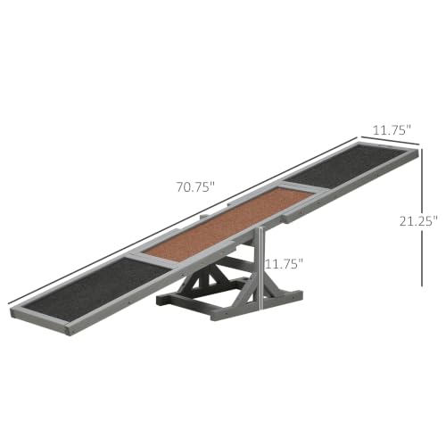 PawHut Wooden Dog Agility Seesaw for Exercise 71" L x 12" W x 12" H Gray - color: Grey, size: 70.75" x 11.75" x 11.75"