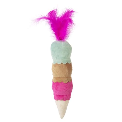 Quirky Kitty Ice Cream Kicker Catnip Crinkle Feather Soft Plush Cat Toy | Large Kicker Cat Toy for Bunny Kicks, Pouncing & Batting | Interactive Catnip Toy for Active Play - size: Pack of 1, style: Ice Cream Kicker