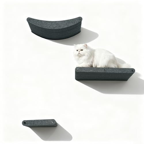 Wall Mounted Cat Shelves Set, Felt Cat Wall Perch & Climbing Steps, Space Saving Floating Cat Furniture, Wall Cat Climbing System for Indoor Kittens & Large Cats