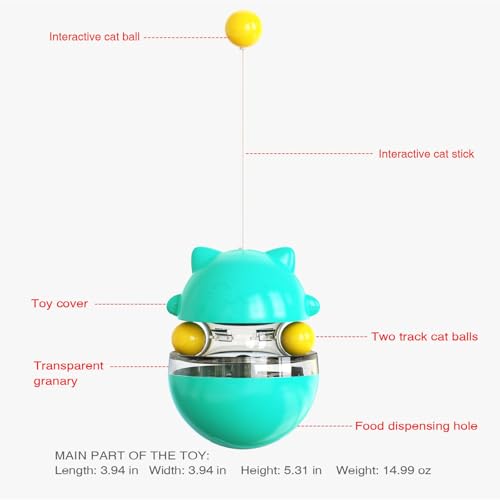 Interactive Cat Toy for Indoor Cats Wobble Treat Dispenser Ball (Blue) - color: Blue