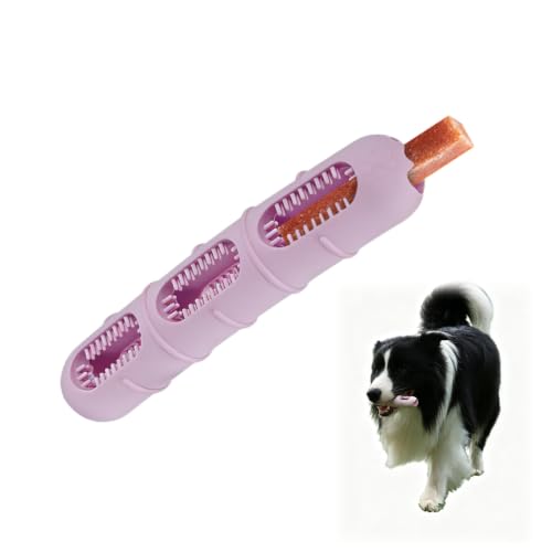 Sausage-Shaped Dog Chew Toy with Teeth Cleaning Bristles (Pink) - color: Pink