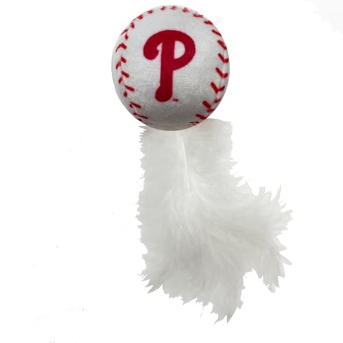 Best Plush CAT Toy - MLB Philadelphia Phillies Complete Set of 3 Piece Cat Toys Filled with Catnip. Incld: 1 Baseball Cap Cat Toy, 1 Baseball Cat Toy with Feathers & 1 Beer Bottle. Team Logos - color: Philadelphia Phillies