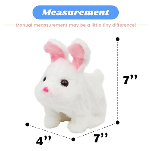 Hopearl Hopping Chubby Rabbit Interactive Electronic Pet Plush Bunny Toy with Sounds and Movements Animated Walking Wiggle Ears Twitch Nose Gifts for Toddlers Birthday, White, 7'' - style: Chubby Rabbit-White