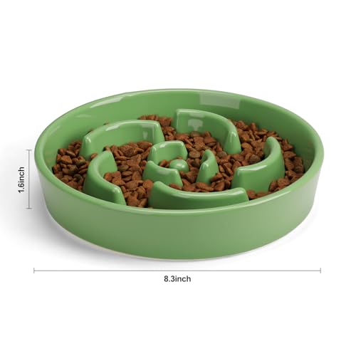 Ceramic Slow Feeder Dog Bowl, 2 Cups Maze Puzzle Dish to Slow Down Eating - color: Flower - Green