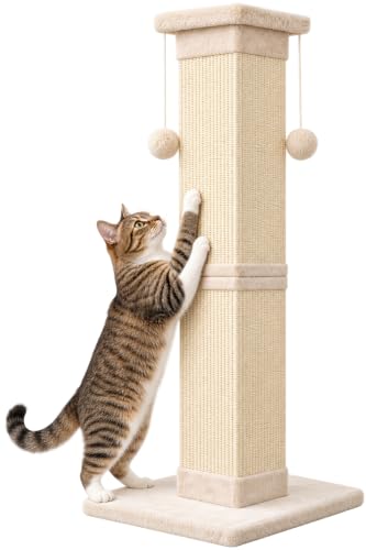 SOCATER Cat Scratching Post 33 Inch Nature Sisal Cat Scratch Post for Indoor Cats, Large Cat Scratcher Protect Your Furniture, for All Breeds - color: white