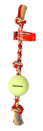 Mammoth Flossy Chews Tug with BIG 6-Inch Tennis Ball, X-Large, 36-Inch, Assorted Multicolor (51100F) - size: XL (36 in), style: 3 Knot Rope Tug with Tennis Ball