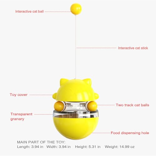 Interactive Cat Toy for Indoor Cats Wobble Treat Dispenser Ball(Yellow) - color: Yellow