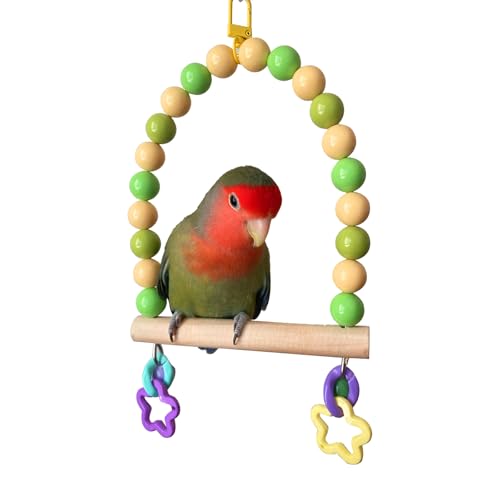 Wooden Bird Cage Swing Perch for Parakeets,Small Parrots Swings Stands - color: Yellow-green