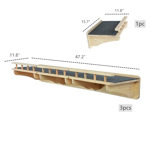 SHENGOCASE 47.2" x 11.8" Natural Wood Wall Mounted Cat Shelves - size: B