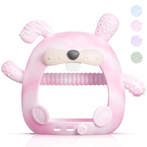 akolik Baby Teething Toys,Teething Relief Teether Toys for Babies 3-6-9-12 Months,Silicone Teething Mitten Toys,Anti Dropping Wrist Hand Teethers Baby Chew Toys,Baby Essentials(Pink) - color: Pink