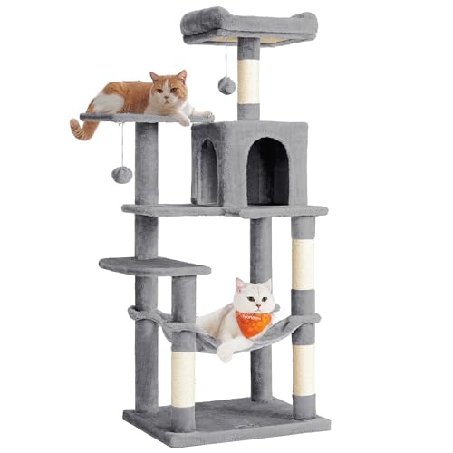 Feandrea Cat Tree, 54.2-Inch Cat Tower, Multi-Level Condo, Light Gray - color: Light Gray, size: 54.2 Inches