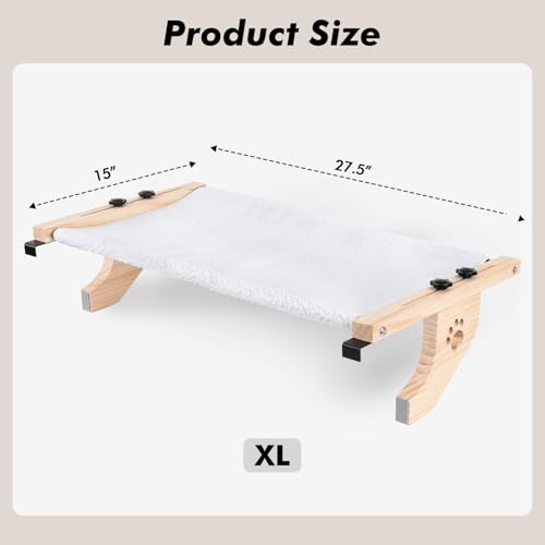 AMOSIJOY Cat Windowsill Perch with Wood & Metal Frame for Large Cat, 27.5in - color: White, size: 27.5''L X 15''W