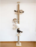 Floor-to-Ceiling Cat Tree with Natural Sisal Rope Scratching Post - Adjustable Height (55-119 Inches) - Modern Cat Activity Tree, Cat Scratcher Post - size: 4-Tier Cat Tree