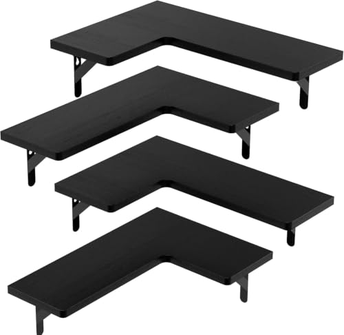 Amada Corner Floating Shelves, Paulownia Wood, Set of 4, Black - color: Black