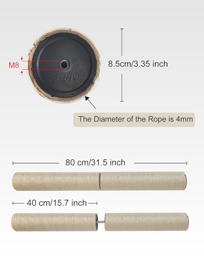 TIMHAKA Cat Scratching Post Replacement, 4 PCS 15.7 inch Sisal Pole