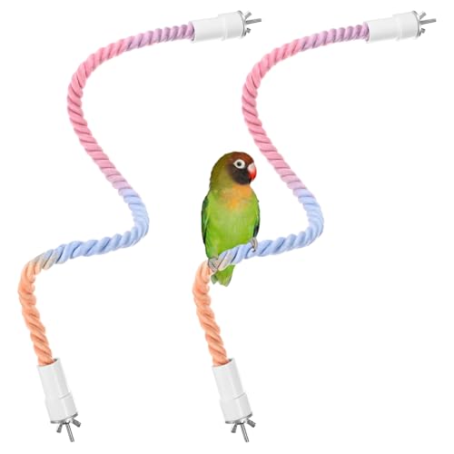 M METERXITY 2-Pack Rope Perches for Bird Cages, 23.6 in Length Comfort Grip Flexible Rope Perch Beak & Paw Grinding for Parrots/Cockatiels/Parakeets, Bird Platform Sand [Pink Blue] - color: Pink Blue, size: 23.6 in