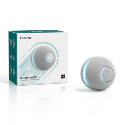 Cheerble Smart Interactive Cat Toy, Automatic Moving Bouncing Rolling Ball for Indoor Cat Kitten, Peppy Pet Ball with Lights and Bell, Grey - color: Grey