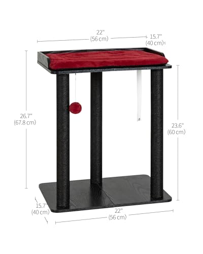 FourFurPets Modern Cat Tree for Large Cats, Full Sisal Cat Scratching Post - color: Black&Red, size: 22"L x 15.7"W x 26.7"H