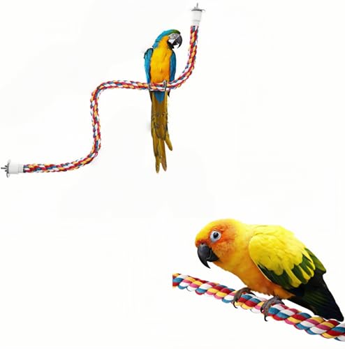 Bird Rope Perches, Parrot Toys, Bungee Rope Perches for Parrots, Cockatiels, Parakeets, Budgie Cages Comfy Birds (Metal Nut) - 41.34 inches - size: 105cm