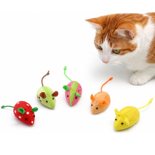 Catnip Cat Mice Toys Interactive Mouse Cat Toy for Indoor Adult Cats Kitten Kitty Baby Cat Chew Exercise Toy Fruit-Shaped Mice Cat Toy Set - 5PCS
