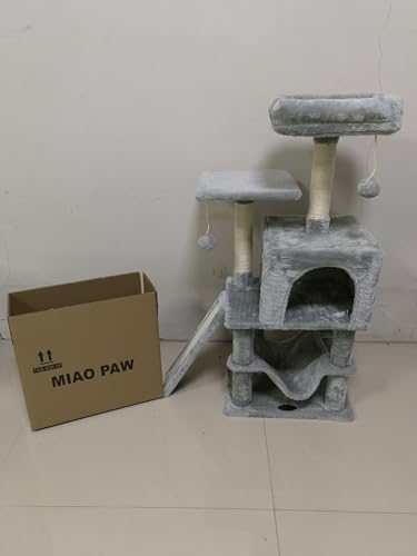 Cut Cat Tree Cat Tower Condo with Hammock Kittens Scratching Post Grey - color: Grey