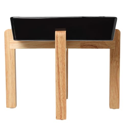GDCZ Square Ceramic Dog Slow Feeder Bowls (Black, M-1.8 Cups+Stand) - color: Black, size: M-1.8 Cups+Stand