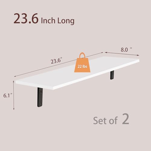DINZI LVJ Long Wall Shelves, 23.6Inch Wooden Wall Mounted Shelves, Set of 2 - color: White, size: 23.6 Inch