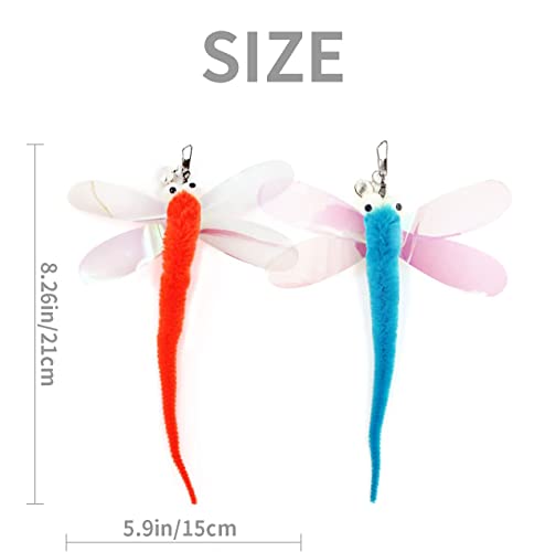 Cat Big Eye Dragonfly Toys Replacement Cat Toy Wand Refills, 6 Pieces Big Eye Dragonfly Cat Toy Feathers Refill, Interactive Cat Teaser Wand Attachments, with Bell - color: Style 5