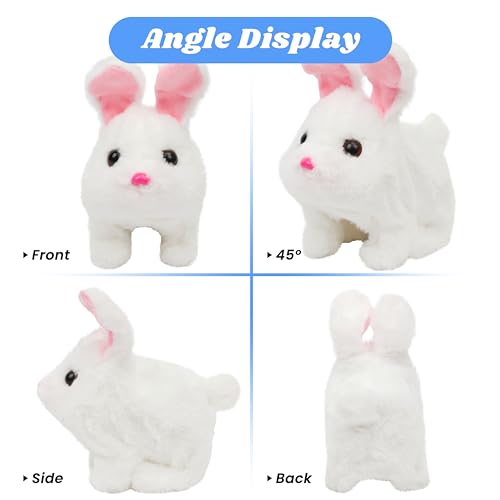 Hopearl Hopping Chubby Rabbit Interactive Electronic Pet Plush Bunny Toy with Sounds and Movements Animated Walking Wiggle Ears Twitch Nose Gifts for Toddlers Birthday, White, 7'' - style: Chubby Rabbit-White