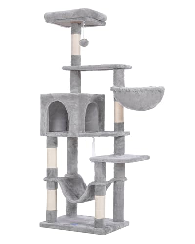 Hey-brother Cat Tree, Multi-Level Sisal Covered Scratching Posts, MPJ050W - color: Light Gray
