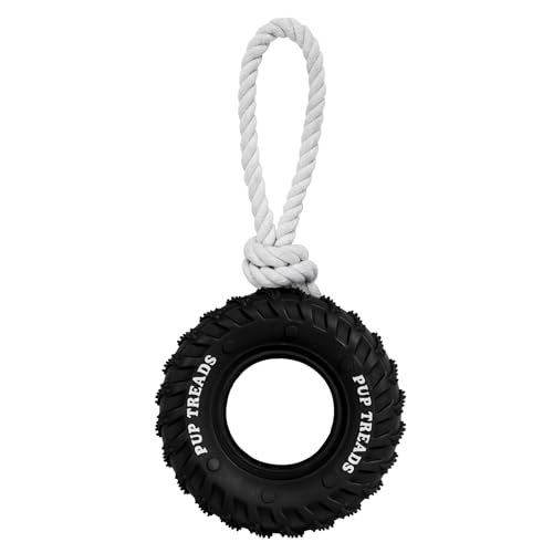 SCHITEC Dog Chew Toy with Rubber Tire & Tug of War Rope for Medium Large Dogs Aggressive Chewers, Interactive Fetch Play Treat Dispenser Pull Toys - color: Black