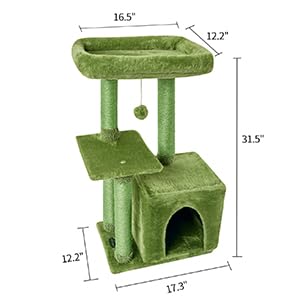 Cute Cat Tree Kitten Cat Tower Condo Cat Furniture Sisal Scratching Posts - color: Green