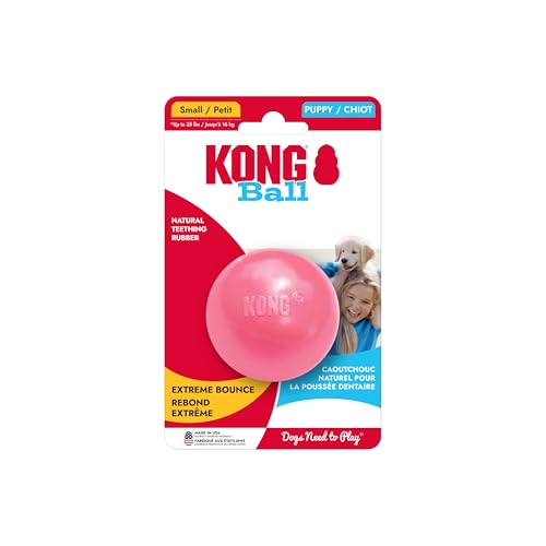 KONG Puppy Ball with Hole, Natural Rubber Teething Toy, Small Puppies, Pink - color: Pink, size: Small (Pack of 1)