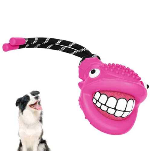 Pufferfish Shape Rubber Dog Toy with Detachable Squeaky Tennis Ball & Rope, Interactive Durable Chew Toys for Dogs, Safe Non-Toxic Material, Clean Teeth Design (Red) - color: Red