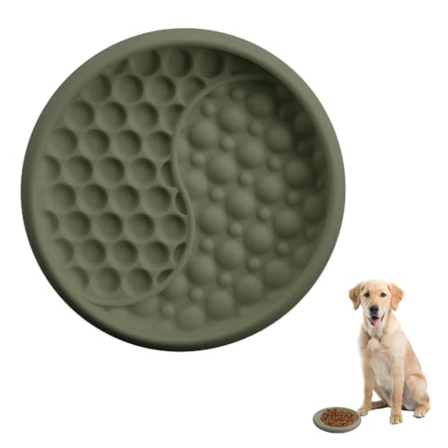 Dog Lick Bowl, Silicone Anti-Choking Cat Feeding Bowls Non-Slip Pet Slow Feeder Bowl with Suction Cups for Dogs Cats - color: Olive Green