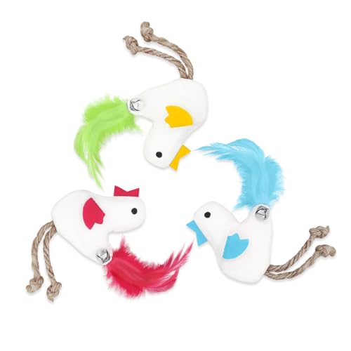 Andiker 3 PCs Catnip Toys with Bell and Feather, Canvas Cat Kicker Toy Chicken Shape Interactive Cat Toys for Indoor Cats to Relieve Boredom and Increase Exercise