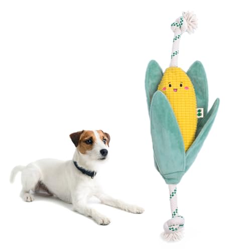 Green Sheep Interactive Plush Dog Toy, No Stuffing Squeaky Toy with Recycled Cotton Rope for Medium to Large Dogs, Chew Toy, Corn - color: Corn（L）